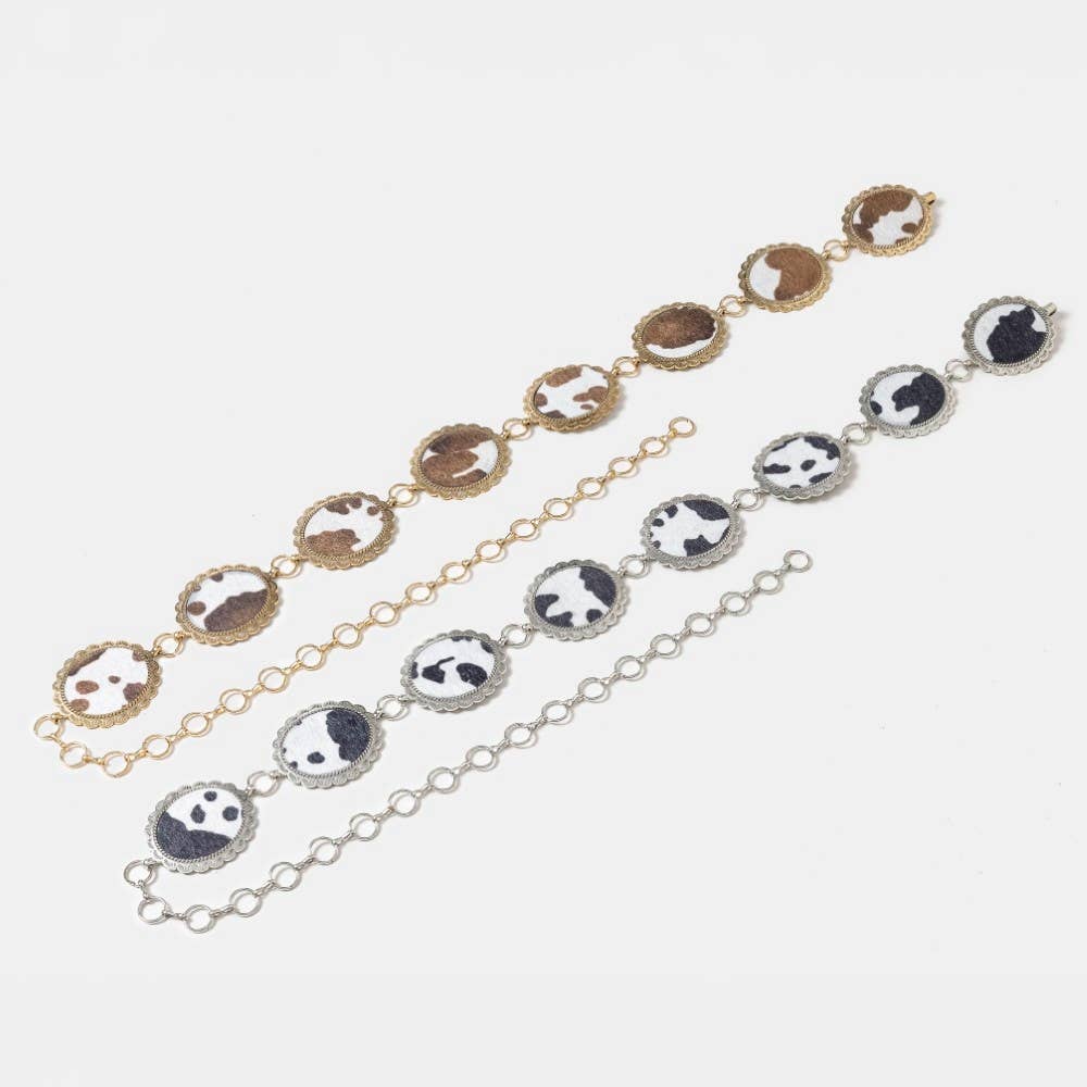 Western Cowhide Disc Chain Belt - Brown