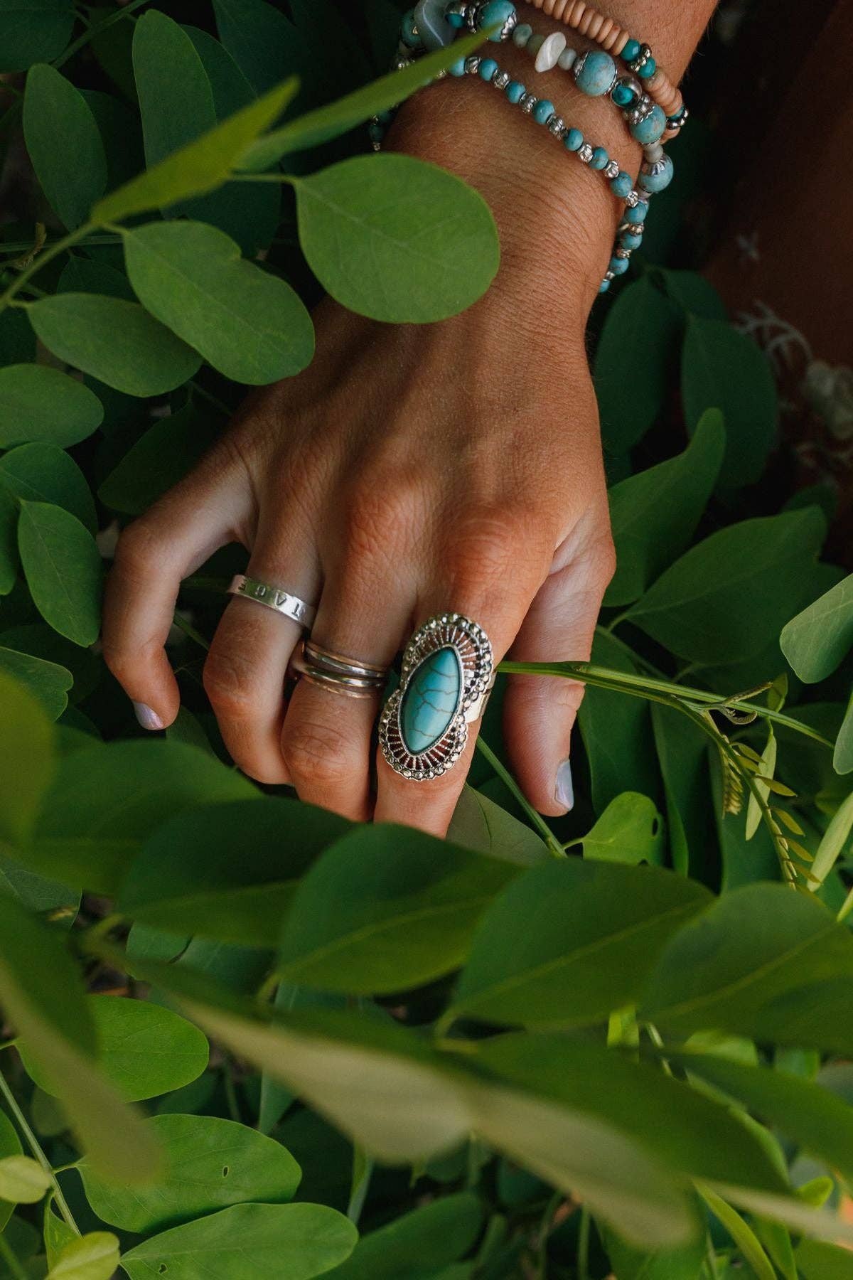 Three Bird Nest - Go West Adjustable Turquoise Ring - Silver