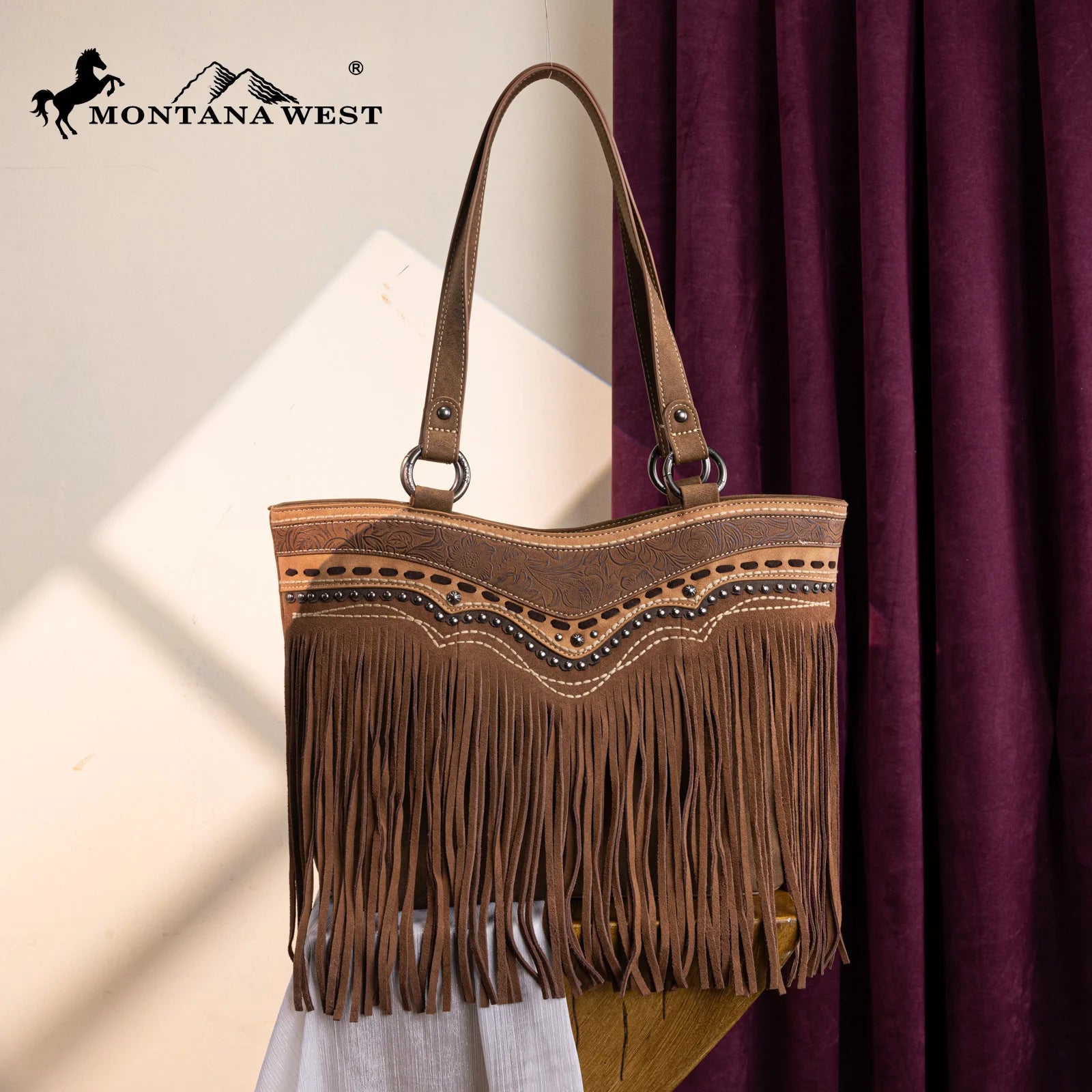 Montana West Fringe Backpack Studded Small Handbag MW1093-9110 Montana West Fringe Collection Concealed Carry  main image 3
