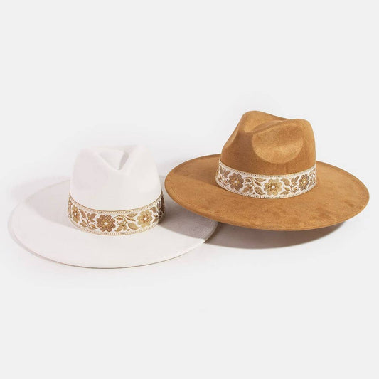 Boho Floral Wide Brim Adjustable Hat