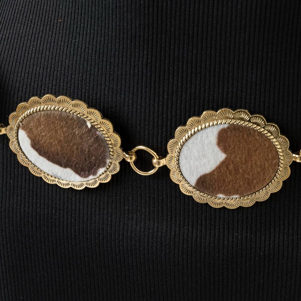 Western Cowhide Disc Chain Belt - Brown