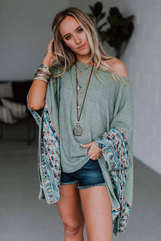 Fallon Embroidered Sleeve Poncho by Three Bird Nest - Sage