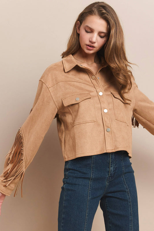 Boho Western Fringed Suede Shacket by Wisteria Lane