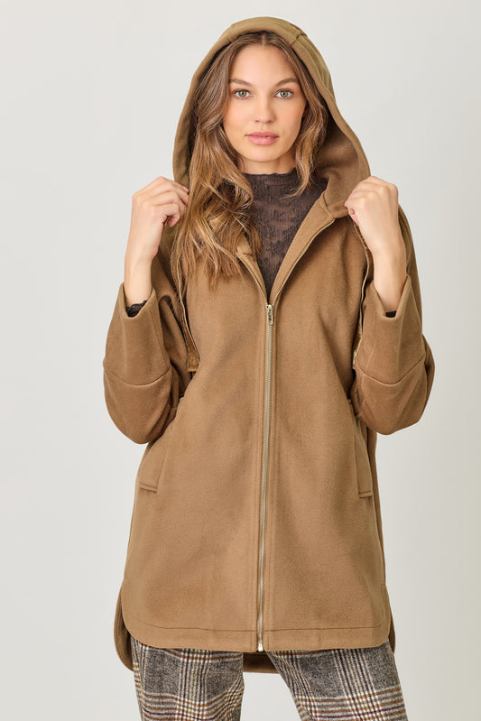 Mystree Hooded Zip Up Jacket - Camel