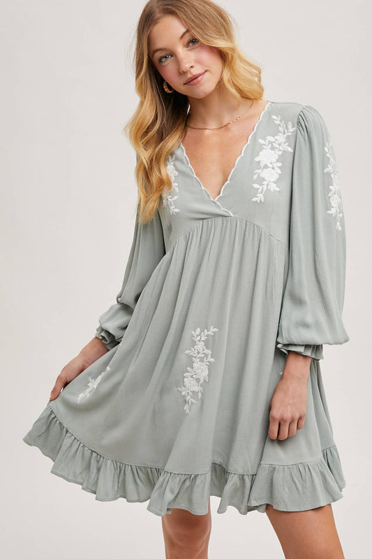 Boho Floral Embroidered Mini Dress