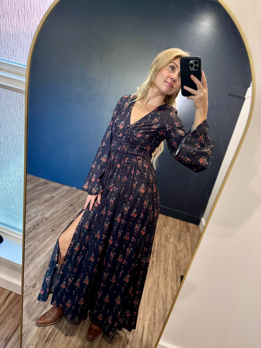 Floral Printed Dress with Bell Sleeves by Rock and Roll Denim