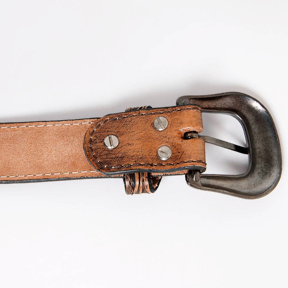 Genuine Leather Tooled Belt with Buckle