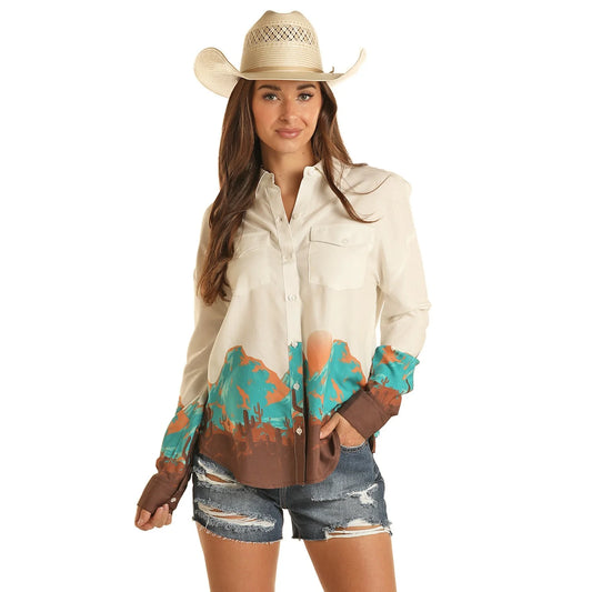Rock & Roll Denim Women’s Desert Scenery Boyfriend Shirt