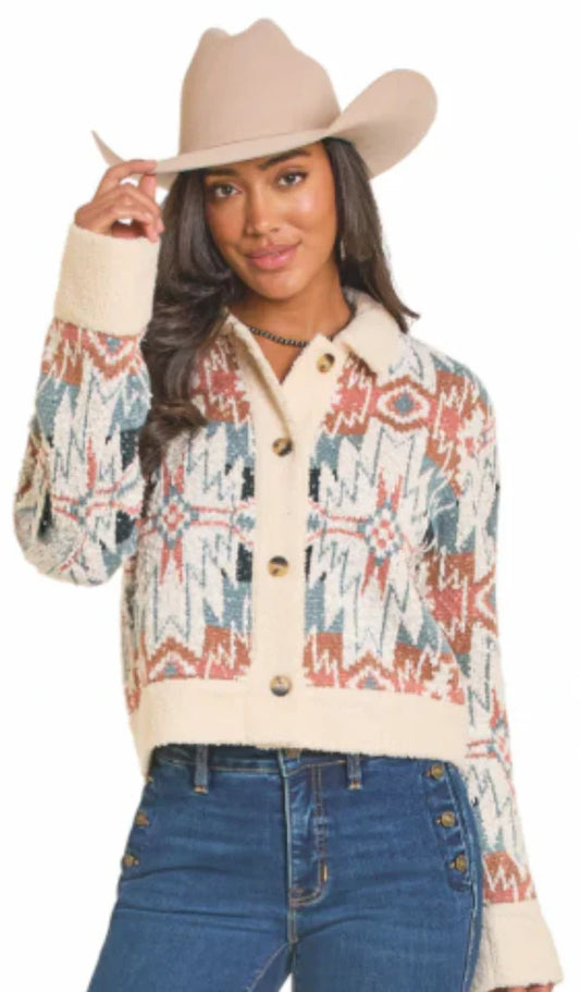 Aztec Knit Sherpa Jacket by Rock and Roll Denim
