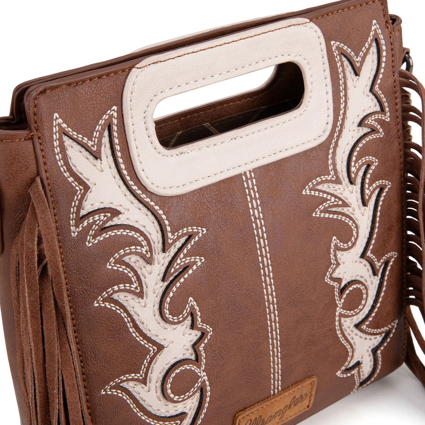 Wrangler Top Handle Boot Scroll Fringe Tote/Crossbody - Coffee
