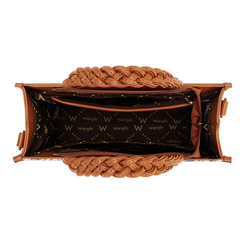 Wrangler Floral Print Braided Tote Bag - Brown