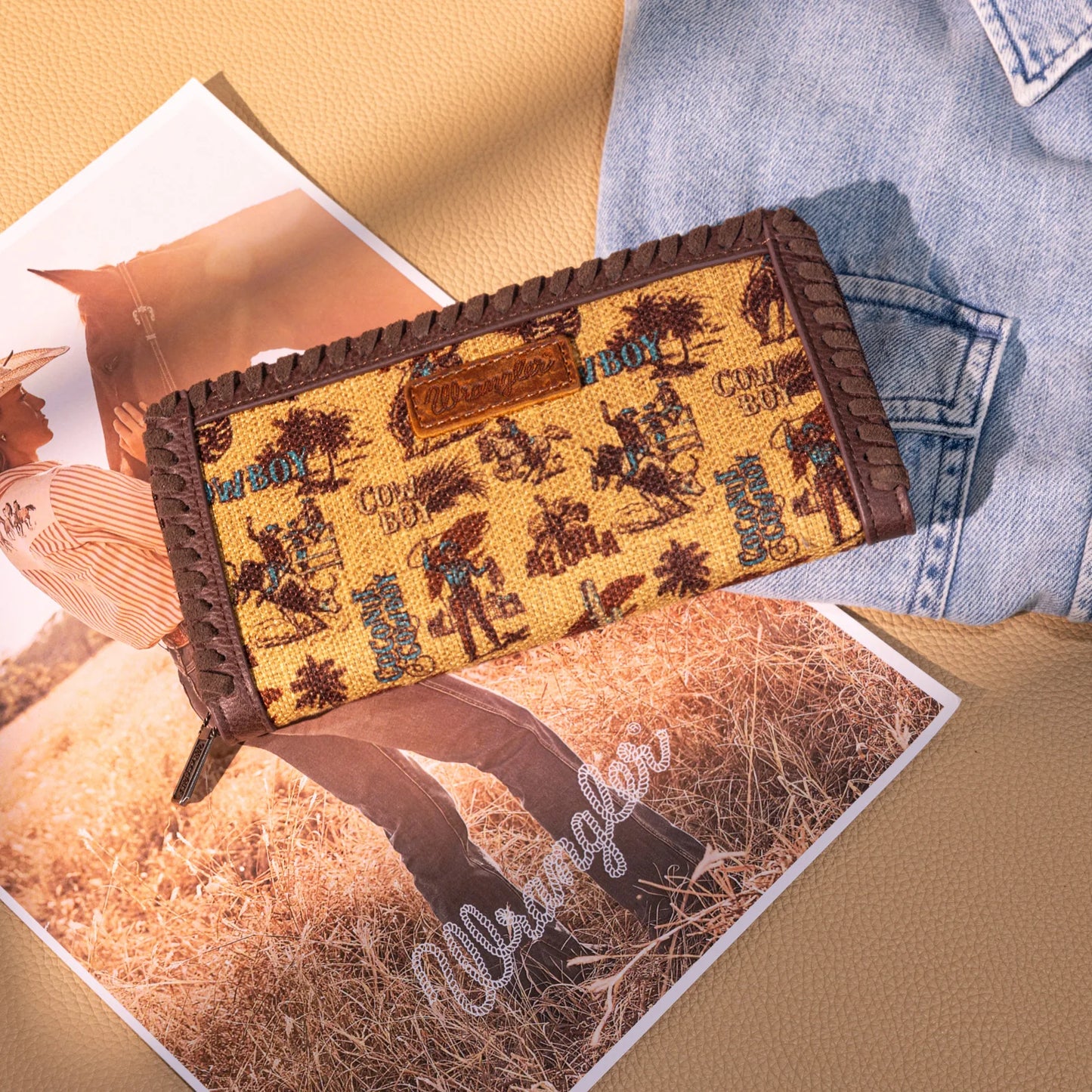 Wrangler Vintage Retro Cowboy Cool Print Wallet - Dark Yellow
