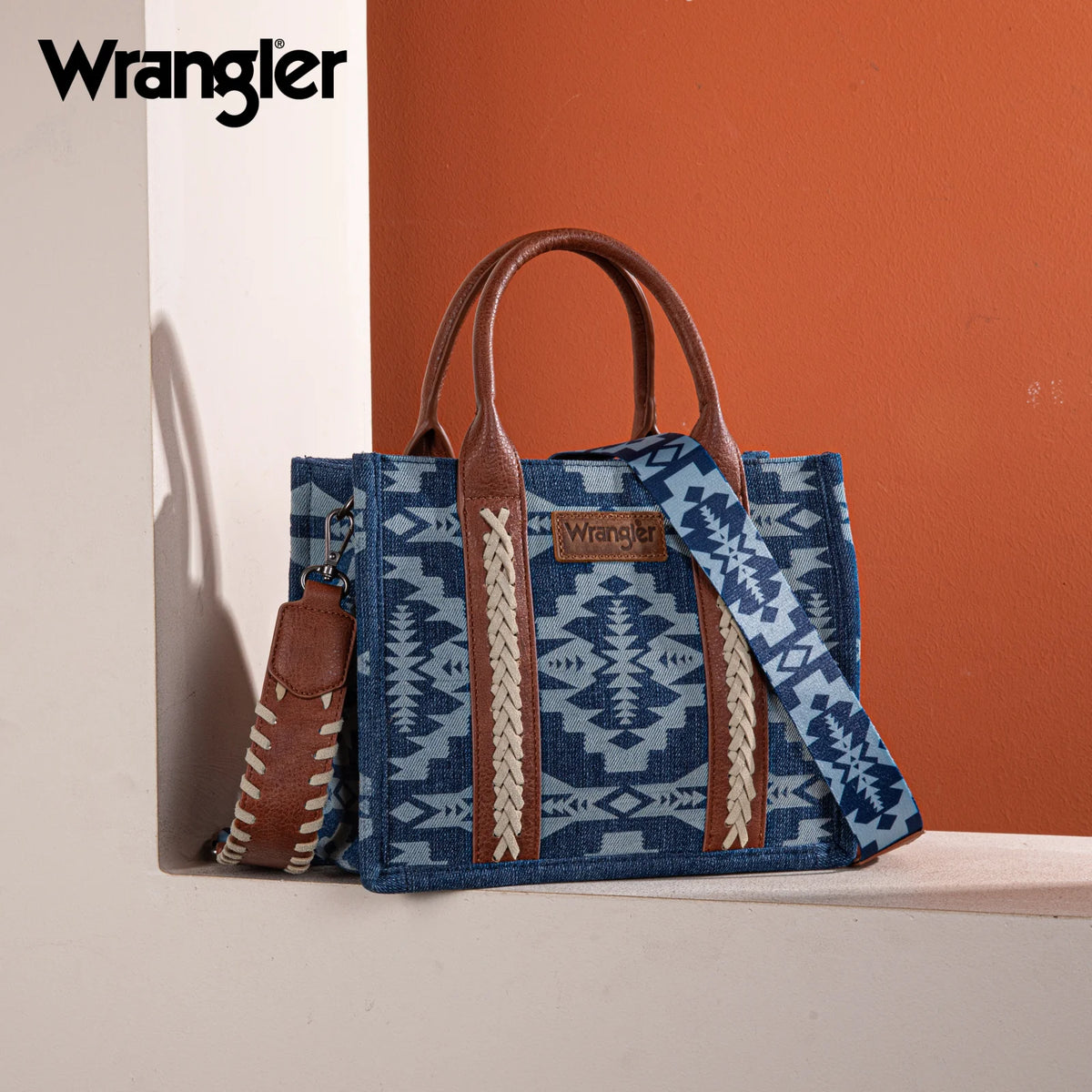 Wrangler Southwestern Print Small Canvas Tote/Crossbody - Jean