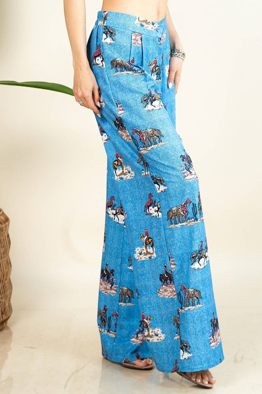 Western Running Horses Wide Leg Dress Pants