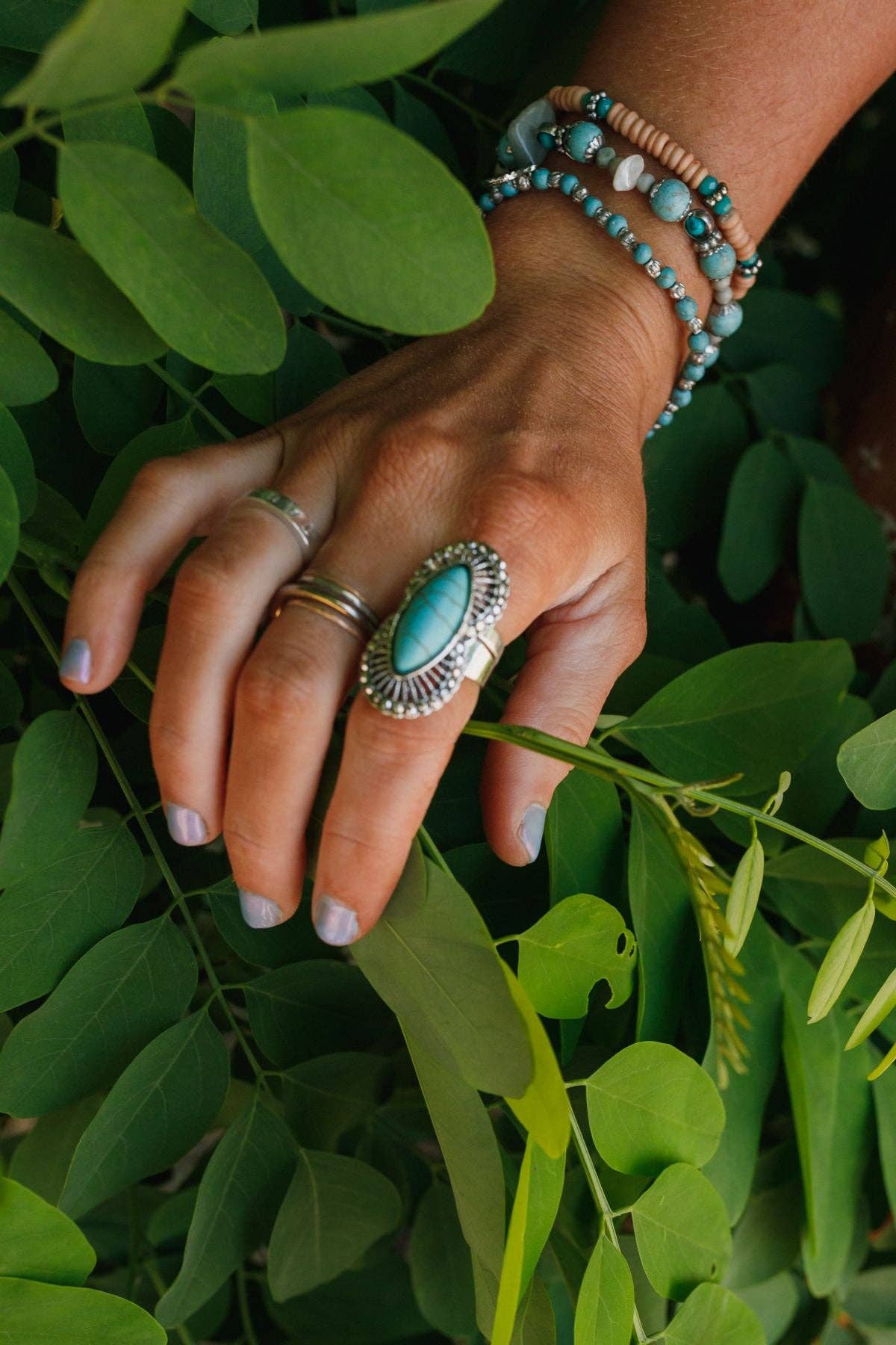 Three Bird Nest - Go West Adjustable Turquoise Ring - Silver