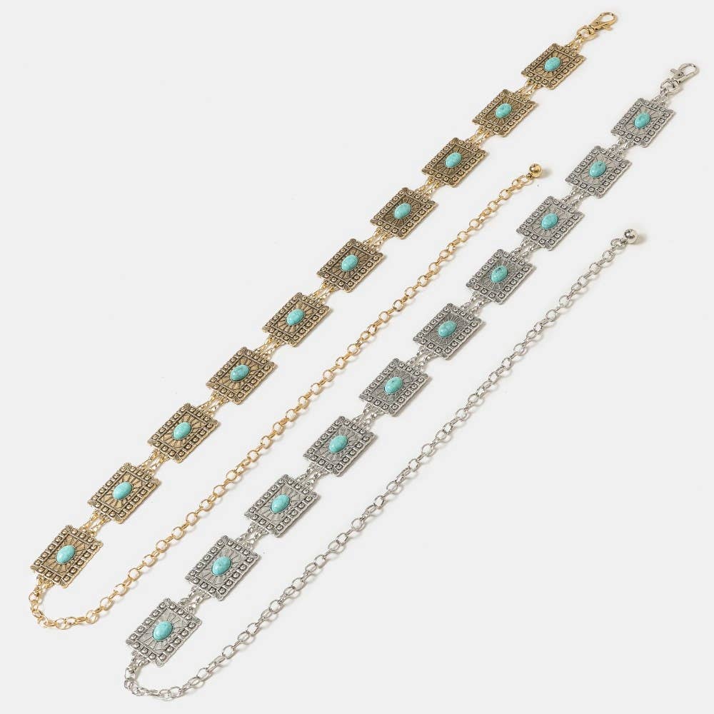 Western Concho Rectangle Chain Belt - Gold