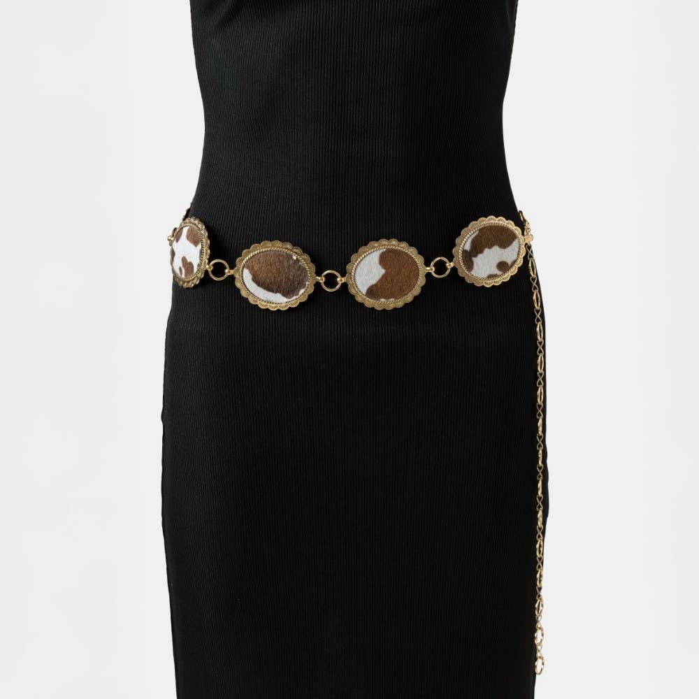 Western Cowhide Disc Chain Belt - Brown