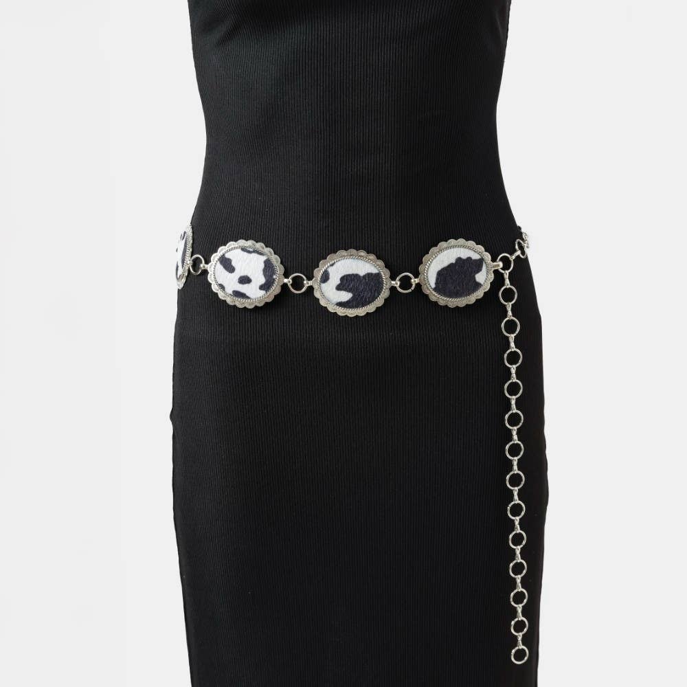Western Cowhide Disc Chain Belt - Brown