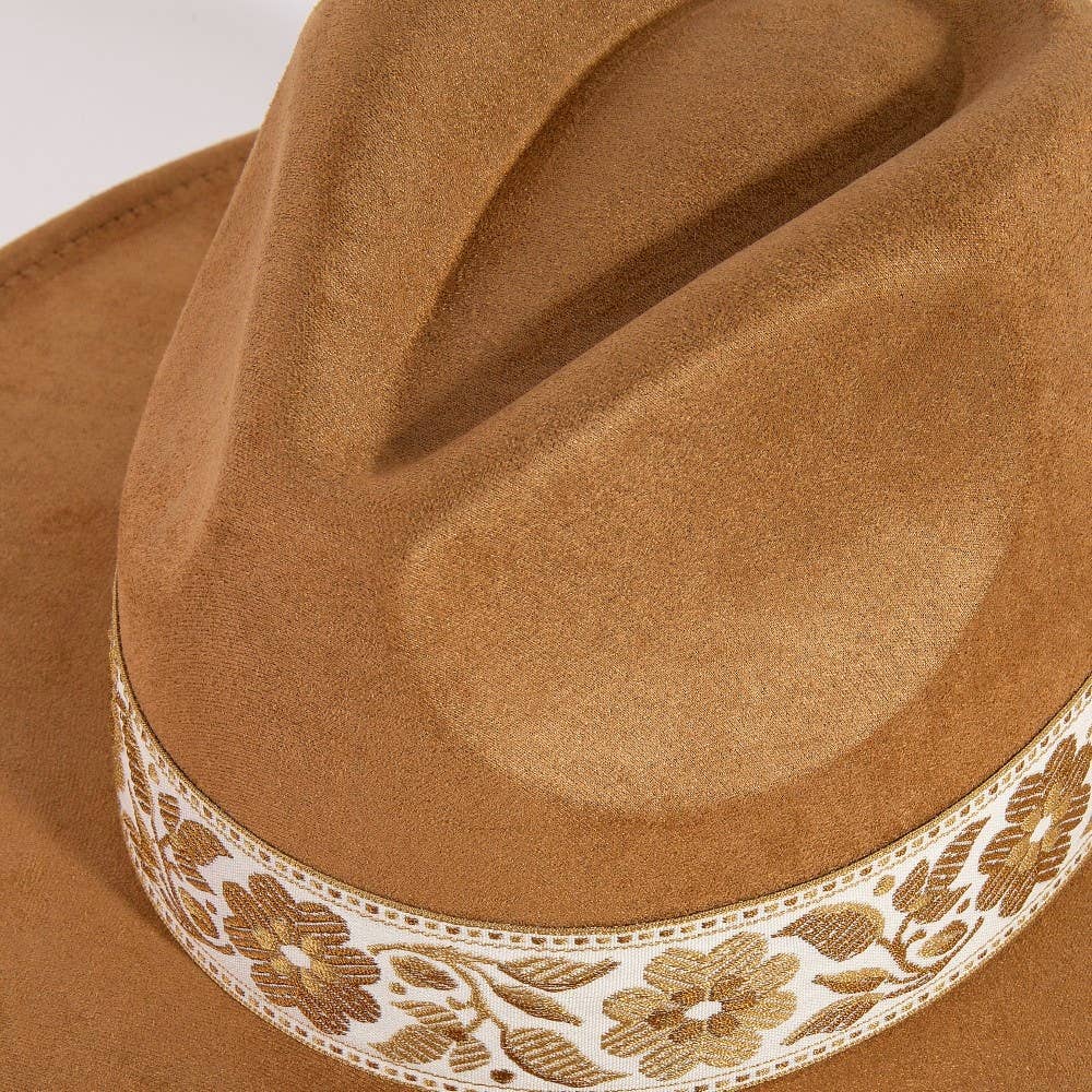 Boho Floral Wide Brim Adjustable Hat