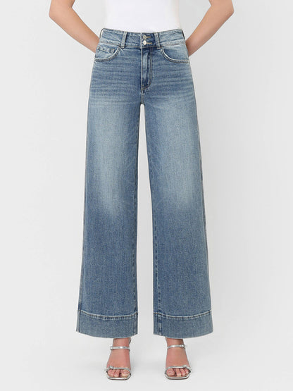 High Rise Half Yoke Wide Leg Jeans