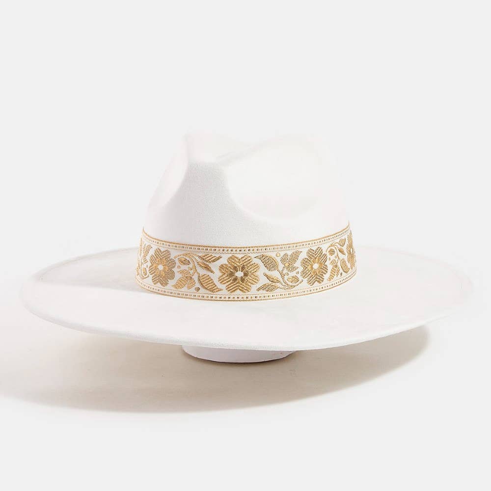 Boho Floral Wide Brim Adjustable Hat