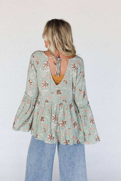 Brea Mixed Print Top by Three Birds Nest - Sage Floral Print