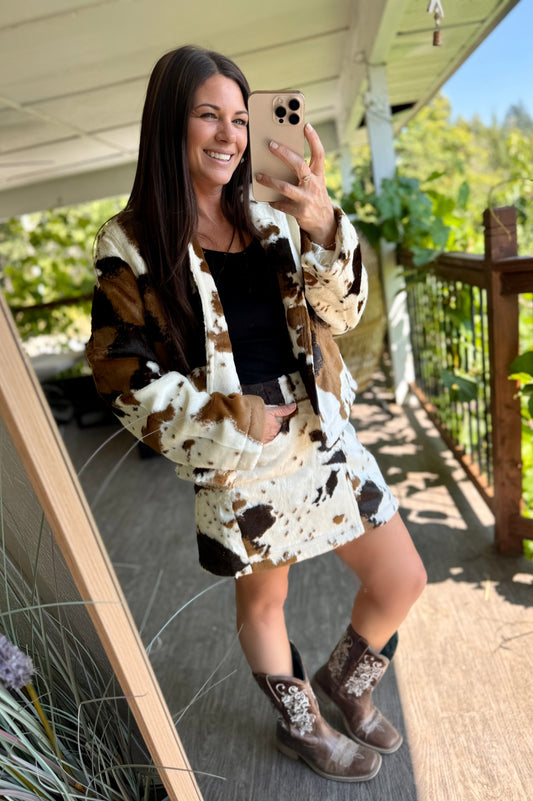 🤎 The Wild West Cowhide Mini Skirt — Rock & Roll Denim