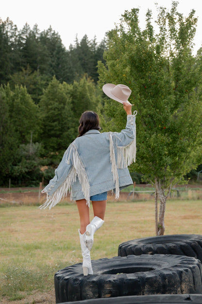 The Renegade Denim Fringe Oversized Jacket