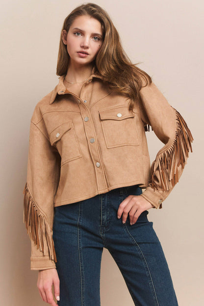 Boho Western Fringed Suede Shacket by Wisteria Lane