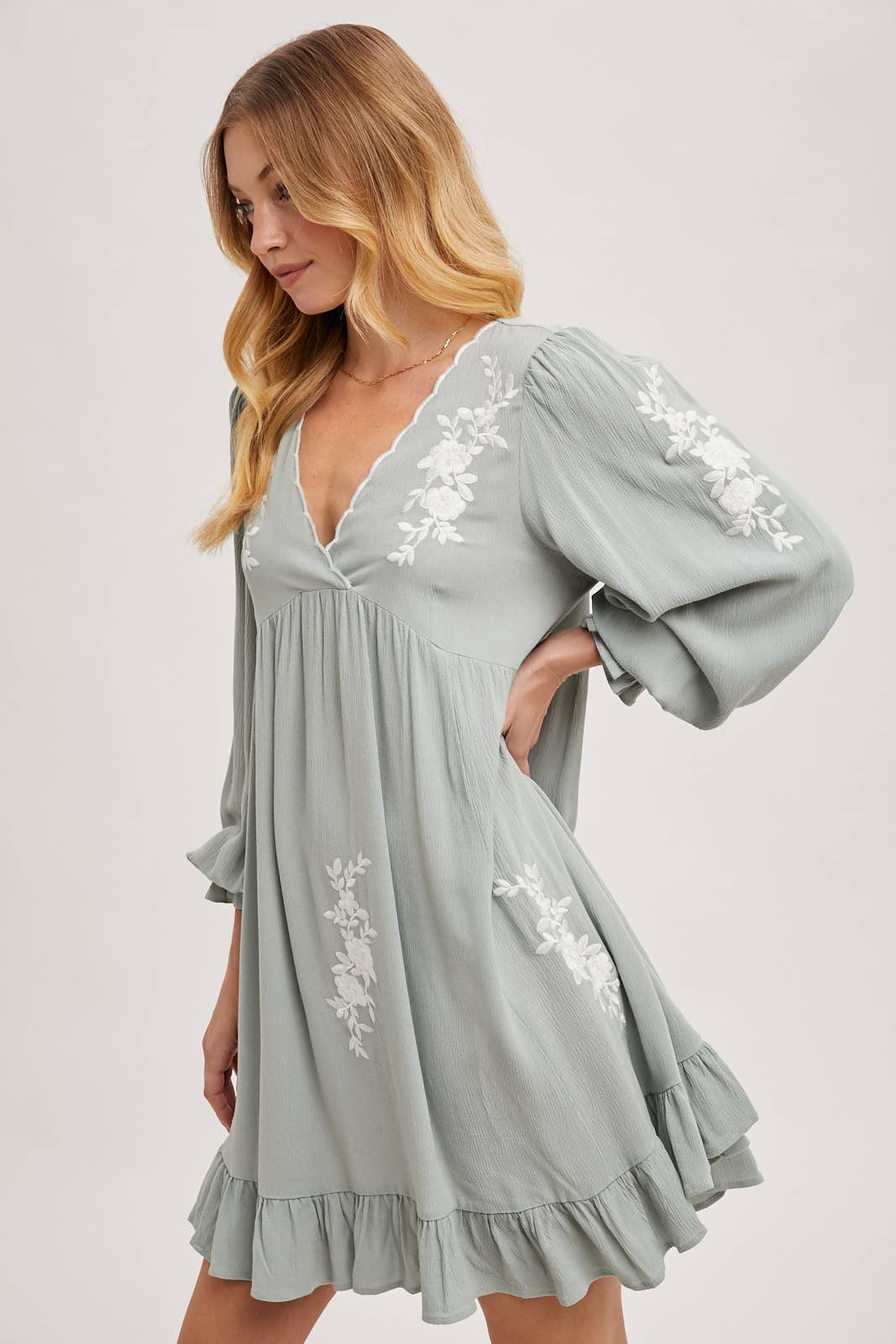 Boho Floral Embroidered Mini Dress