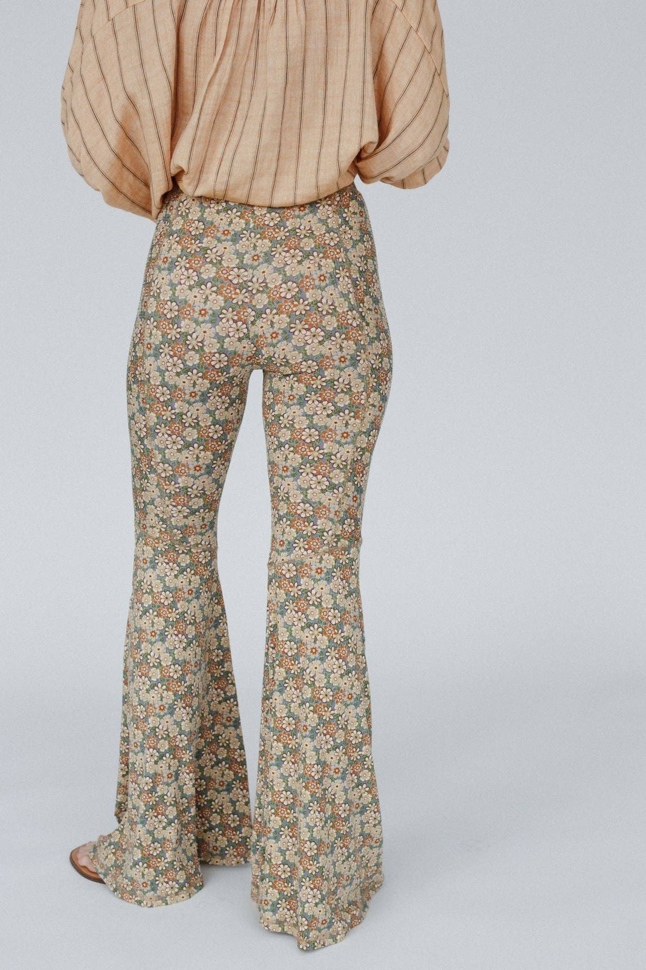 Dream in Flowers Flare Pants - Denim Khaki by Three Birds Nest