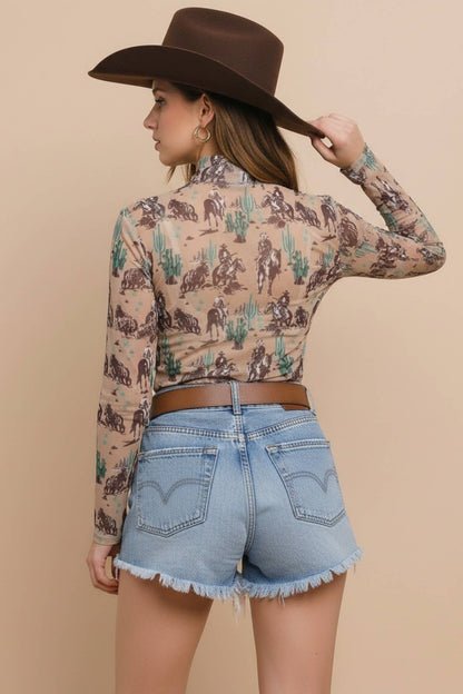 The Marylin Western Cactus Mesh Top