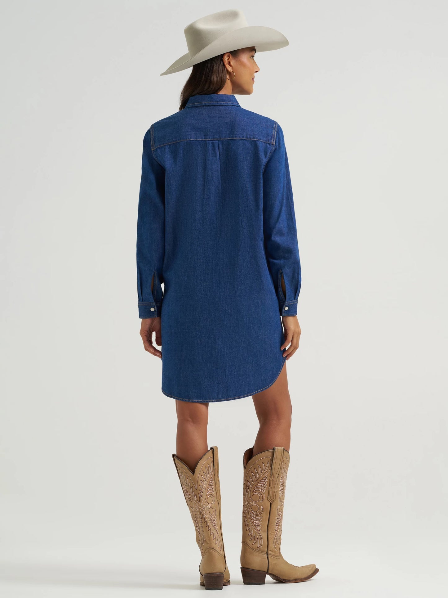 Wrangler® Iconic Western Snap Denim Dress – Dark Denim
