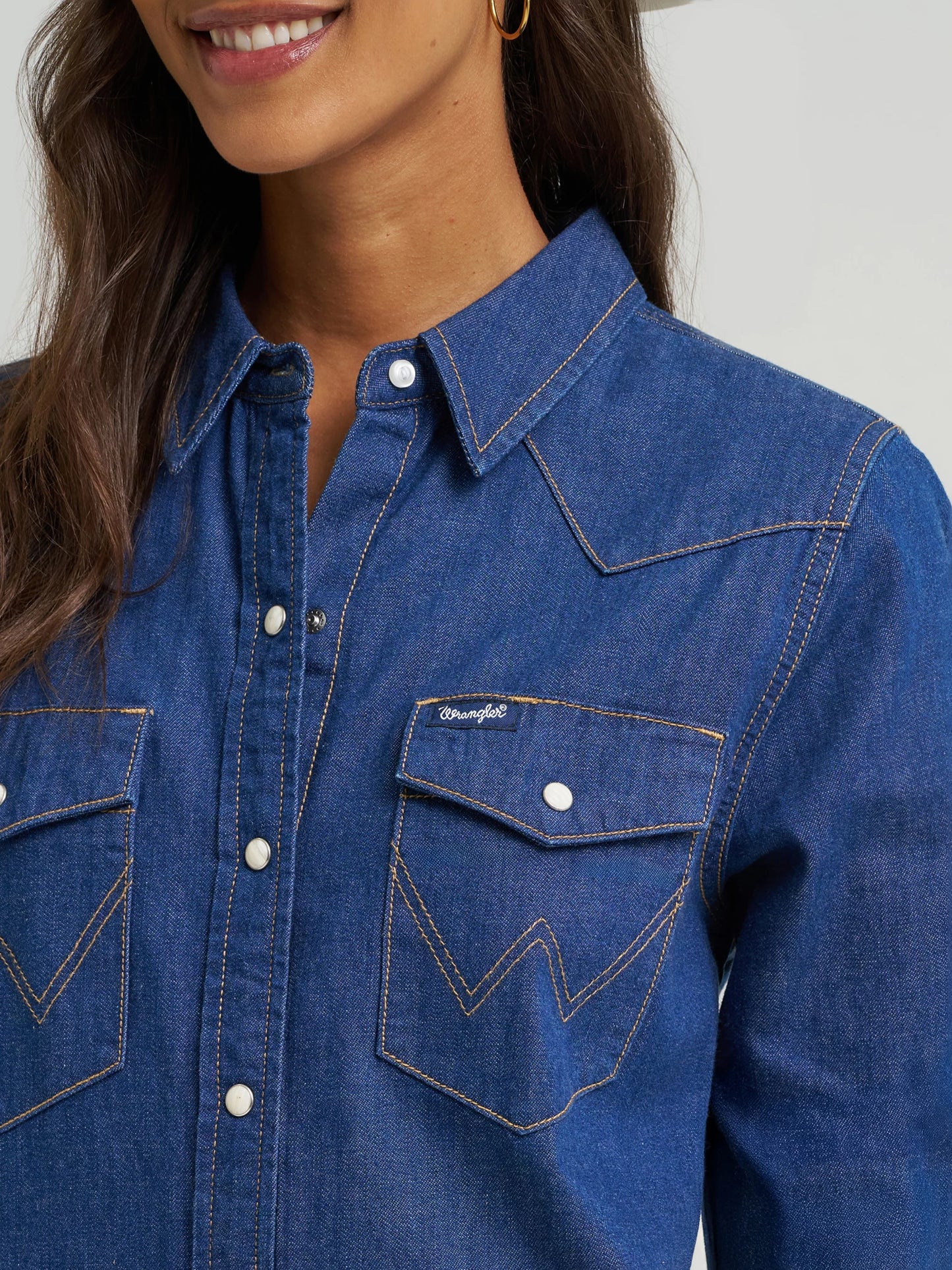 Wrangler® Iconic Western Snap Denim Dress – Dark Denim