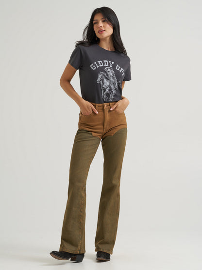 Wrangler® x Lainey Wilson Chap Pieced Flare Jean – Brown