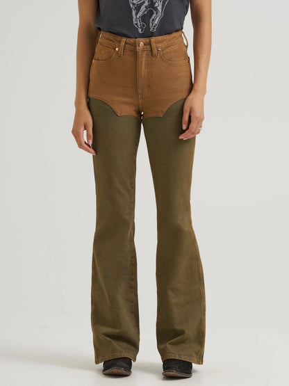 Wrangler® x Lainey Wilson Chap Pieced Flare Jean – Brown