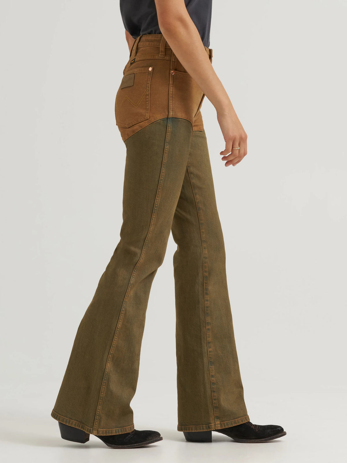 Wrangler® x Lainey Wilson Chap Pieced Flare Jean – Brown