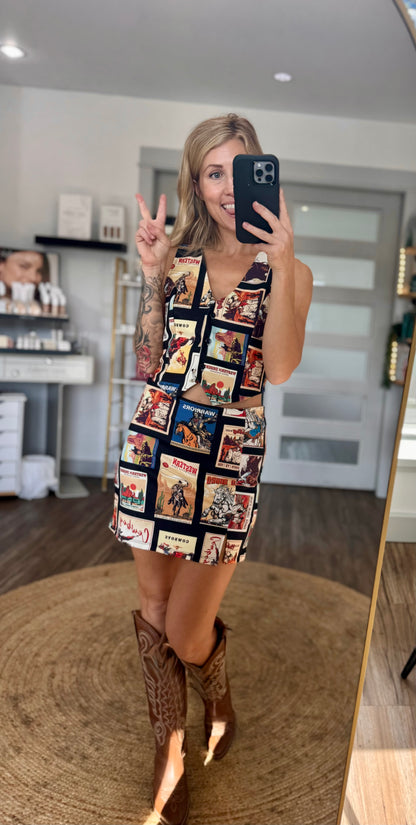Western Cowboy Stamps Zipper Skort