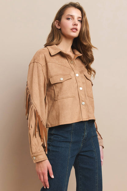 Boho Western Fringed Suede Shacket by Wisteria Lane