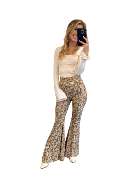 Dream in Flowers Flare Pants - Denim Khaki by Three Birds Nest