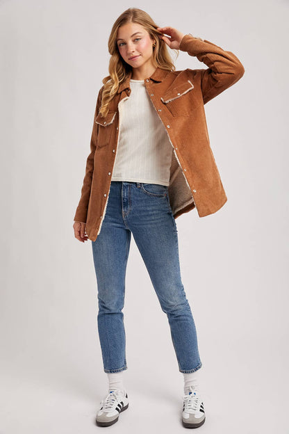 Fireside Corduroy Sherpa Lined Jacket in Camel