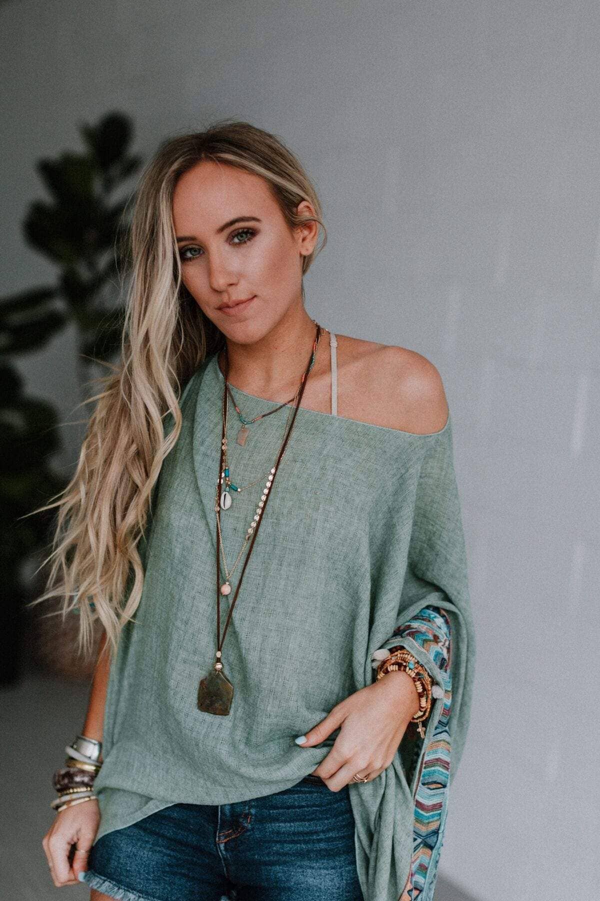 Fallon Embroidered Sleeve Poncho by Three Bird Nest - Sage