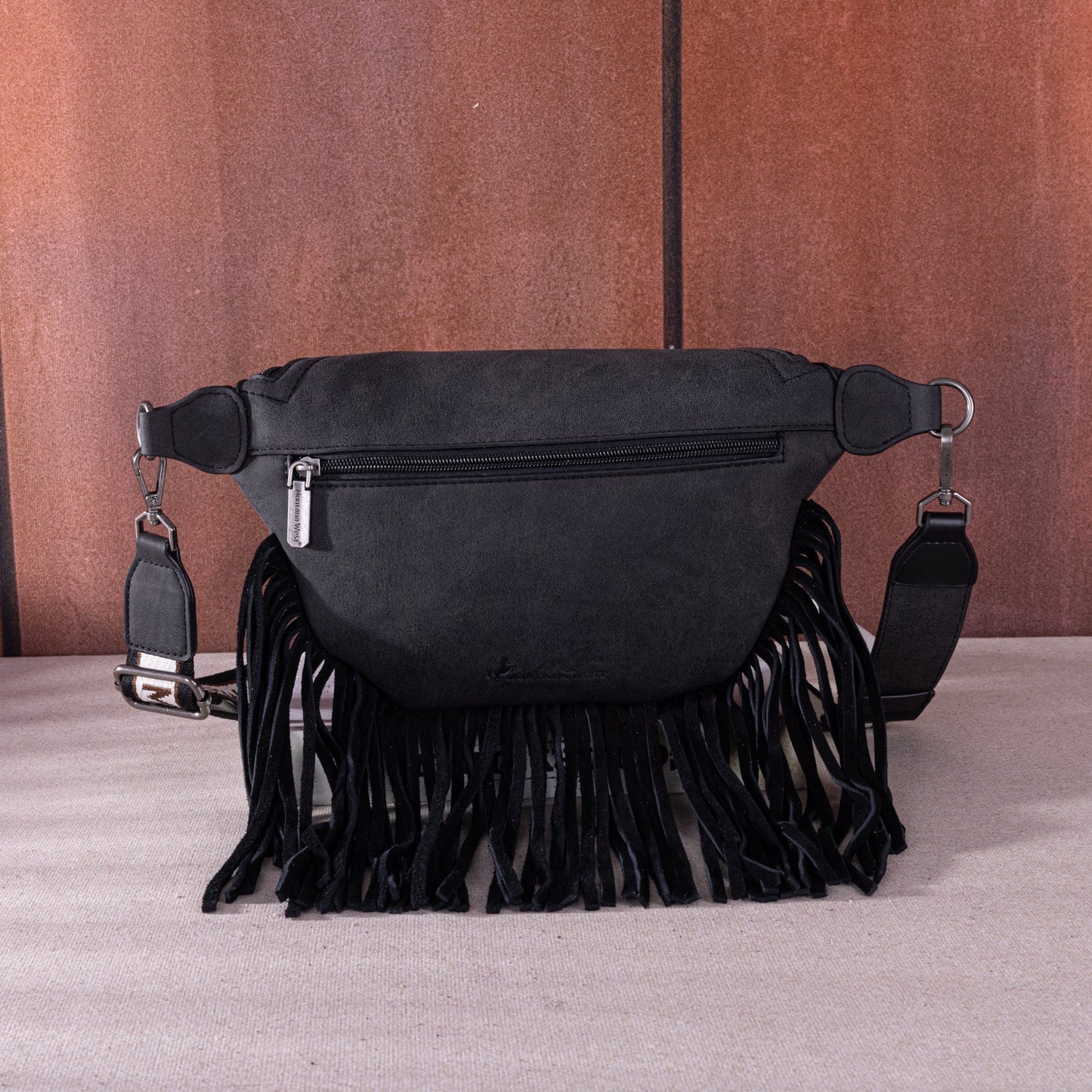Montana West Floral Tooled Fringe Fanny Pack - Black