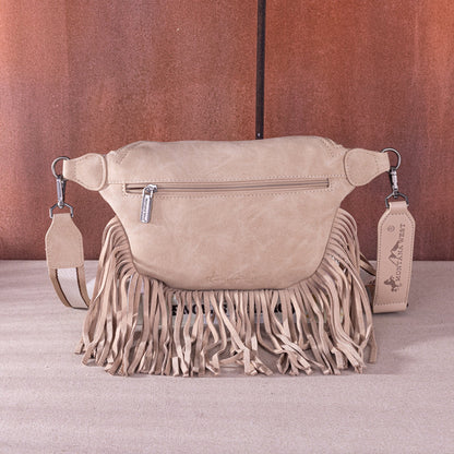 Montana West Floral Tooled Fringe Fanny Pack - Tan