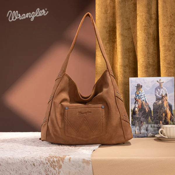 Wrangler Fringe Studded Hobo Bag - Brown