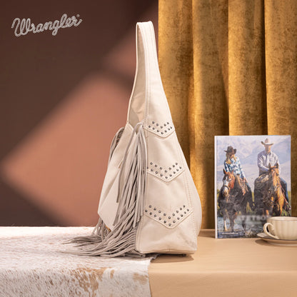 Wrangler Fringe Studded Hobo Bag- Beige