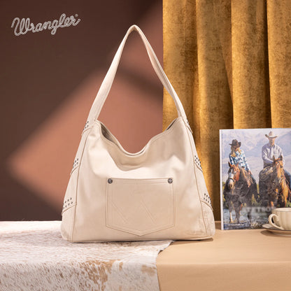 Wrangler Fringe Studded Hobo Bag- Beige