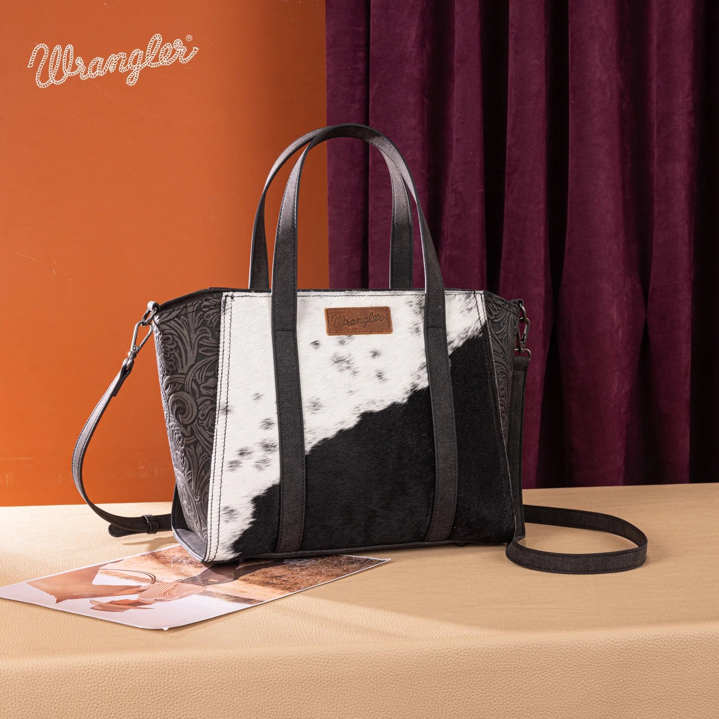 Wrangler Genuine Hair-On Cowhide Wide Tote/Crossbody - Black