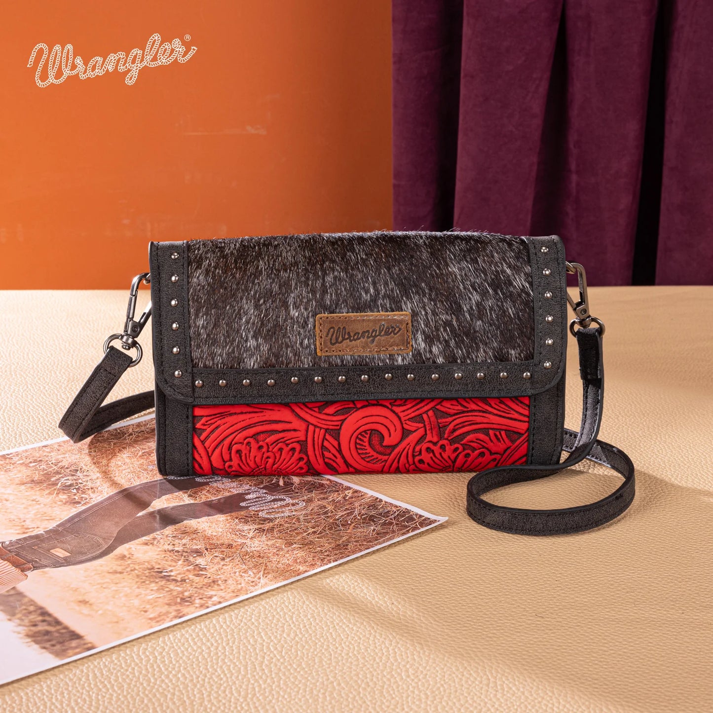 Wrangler Genuine Cowhide Wallet/Wristlet/Crossbody Bag - Red
