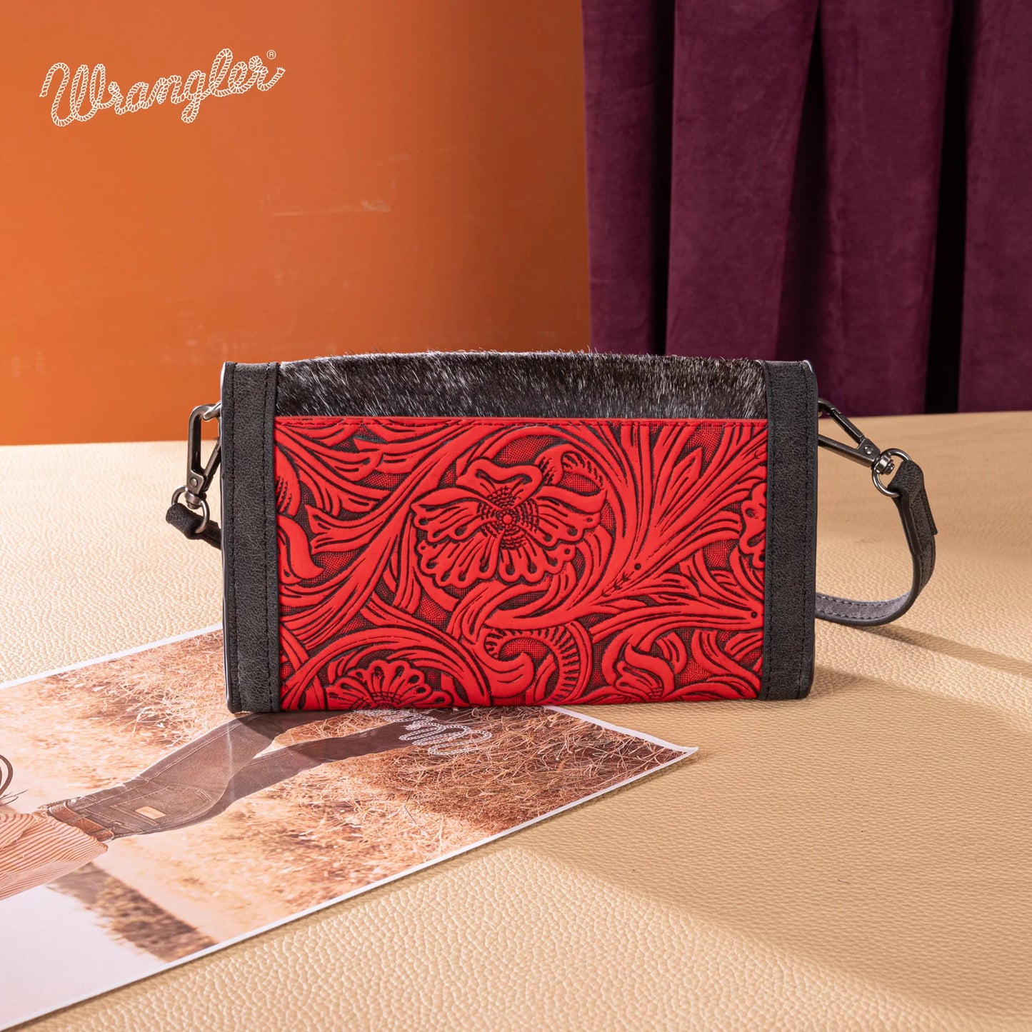 Wrangler Genuine Cowhide Wallet/Wristlet/Crossbody Bag - Red